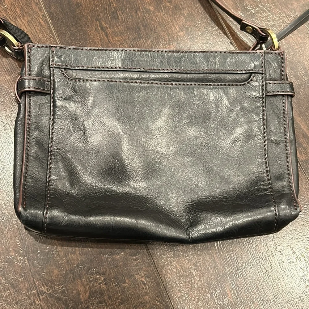 Hobo crossbody bag Black Brown Zipper Brass Ring
